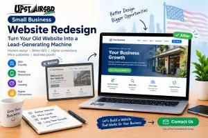 Small business website redesign showing an outdated website transformed into a modern lead-generating website