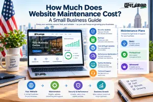 Website maintenance cost guide showing small business website security, backups, updates, performance, and support